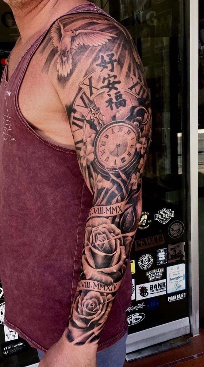 Tatuagem de relógio no braço - Tatuagens de braço fechado (2)