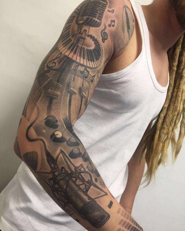 Tatuagens de braço fechado - Tatuagem de música no braço (1)
