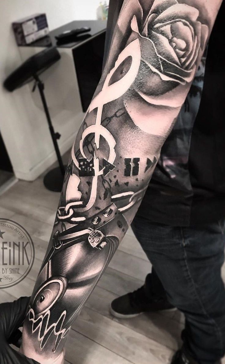 Tatuagens de braço fechado - Tatuagem de música no braço (1)